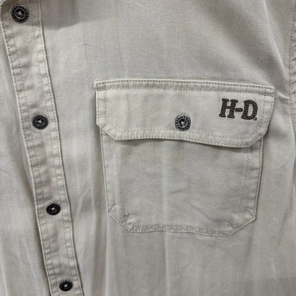 Harley Davidson Long Sleeve Button Up XL Men’s Beige Shirt HD Embroidered